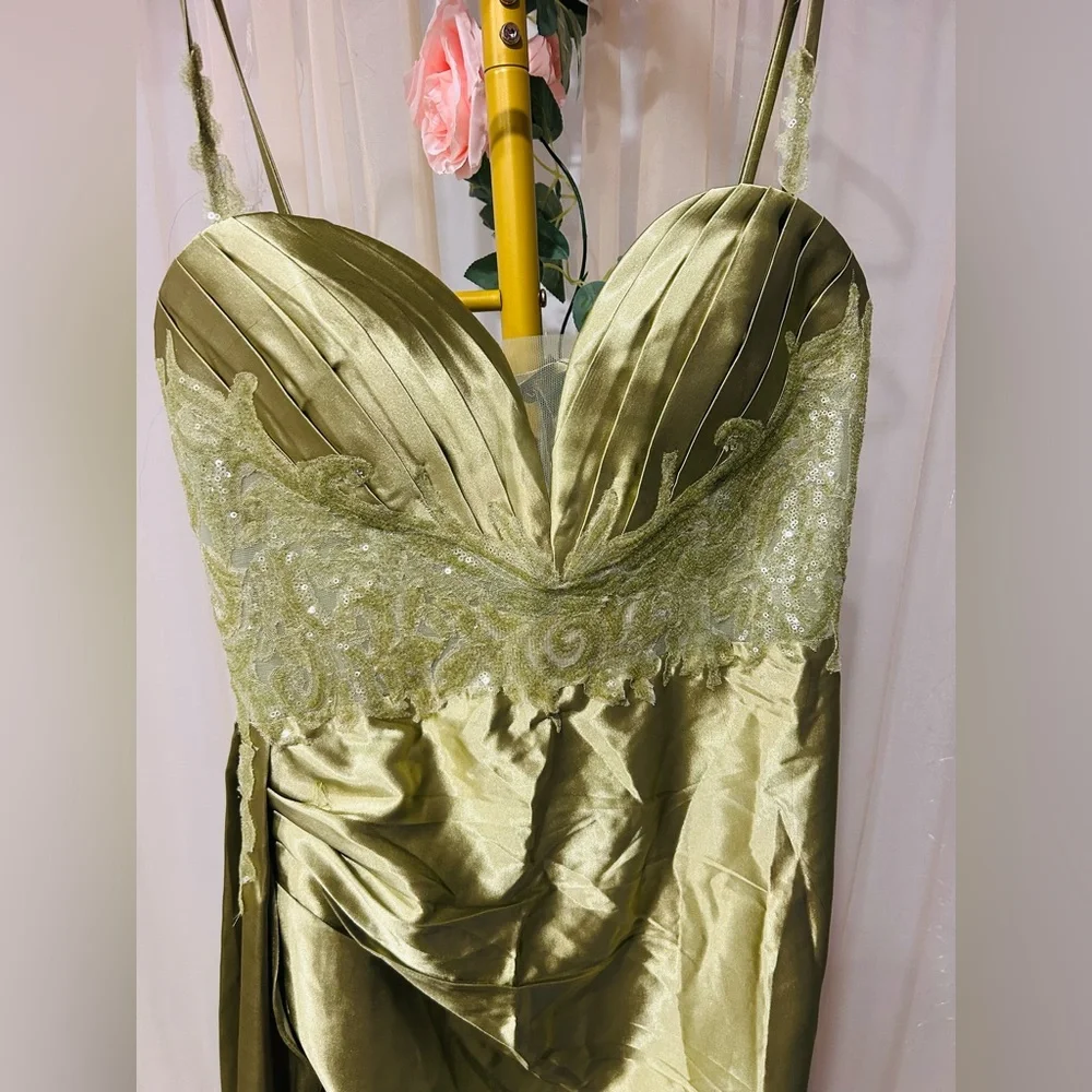 Glamorous Satin Prom Dress in Olive Green - Picture 2 of 5